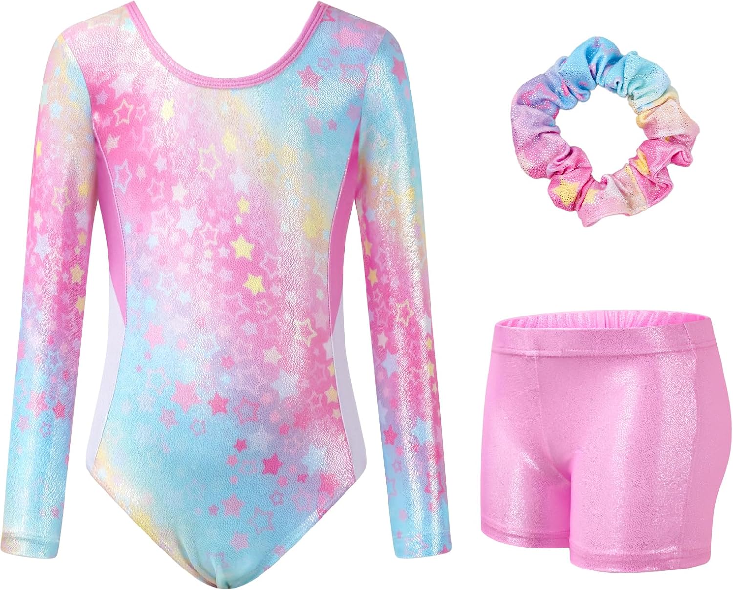 JiAmy Gymnastics Leotards for Girls Cross Back, Long Sleeve Sparkly Dance Biketards with Shorts Ballet Outfit for 3-12 Years - Image 2