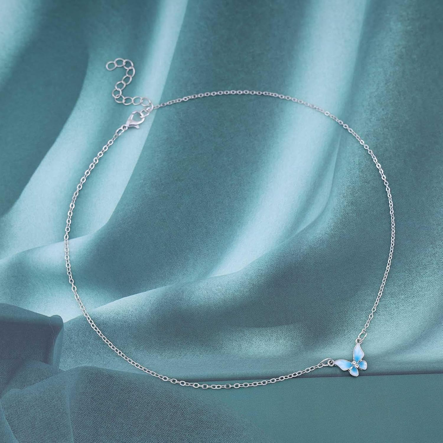 Bohemian Crystal Butterfly Choker Necklace Blue Enamel Butterflies Necklace Silver Butterfly Pendant Necklace Tiny Blue Butterfly Chain Necklace Jewelry for Women Gifts - Image 3