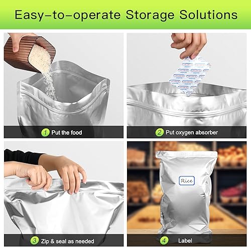 Miniatura 7 de 10 bolsas de Mylar de 5 galones para almacenamiento de alimentos con absorbentes de oxígeno de 2500 cc, bolsa de almacenamiento de alimentos a largo