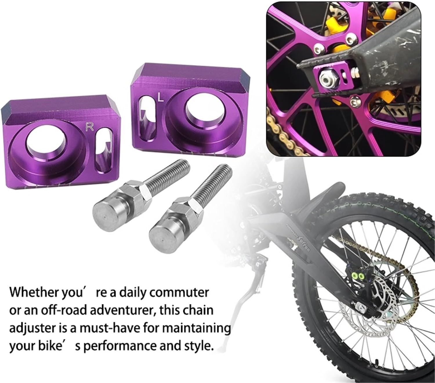 Bike Chain Tensioner 2Pcs Motorcycle Rear Axle Block Chain Regulator Adjuster Bolt for Electric Dirt Pit Bike Enduro Repair Parts