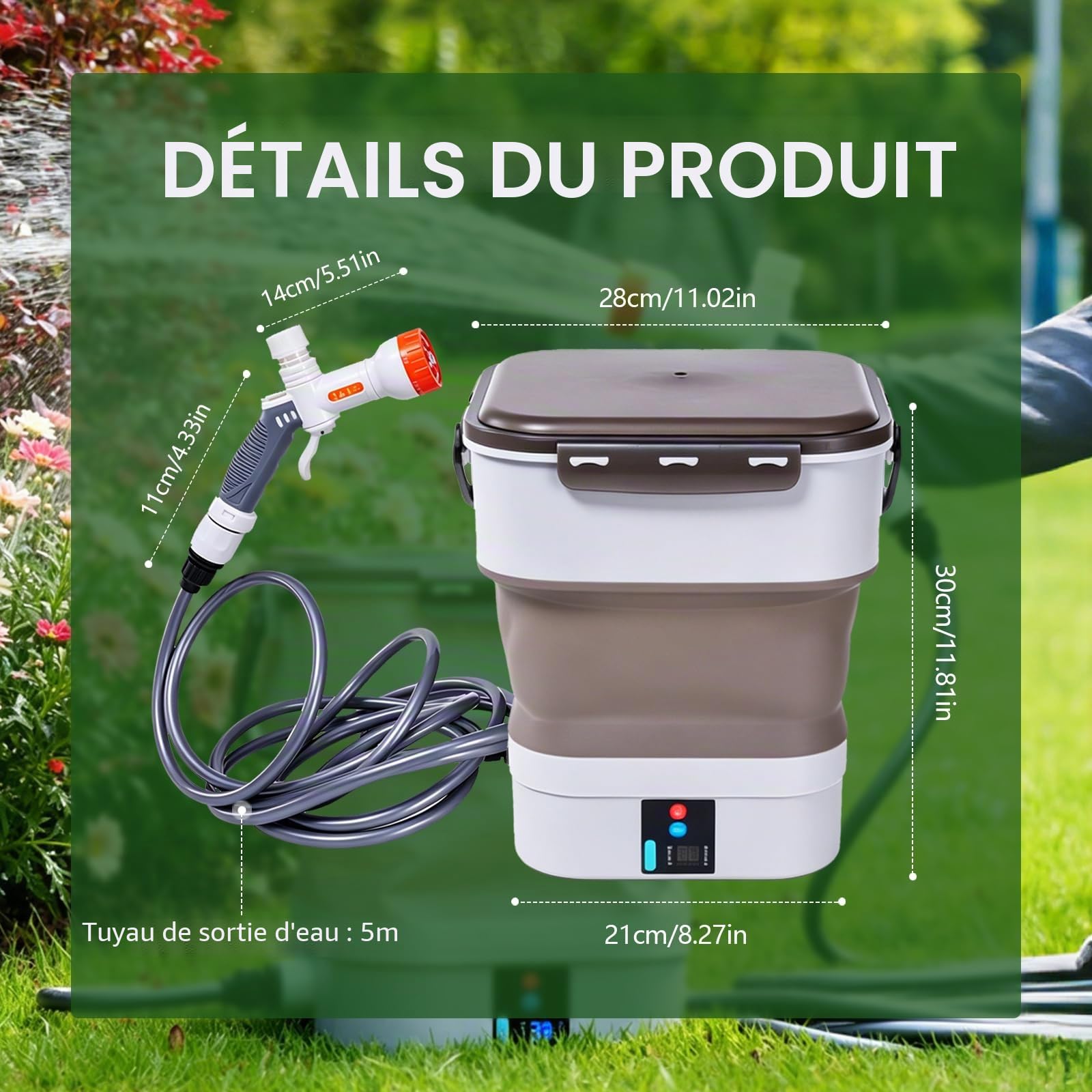 Nettoyeur Haute Pression Portable, Nettoyeur Extérieur Mobile Pliable avec Buse 5 en 1, Réservoir d'eau : 12L, Pulvérisateur à Pression électrique Multifonction pour Douche de Camping