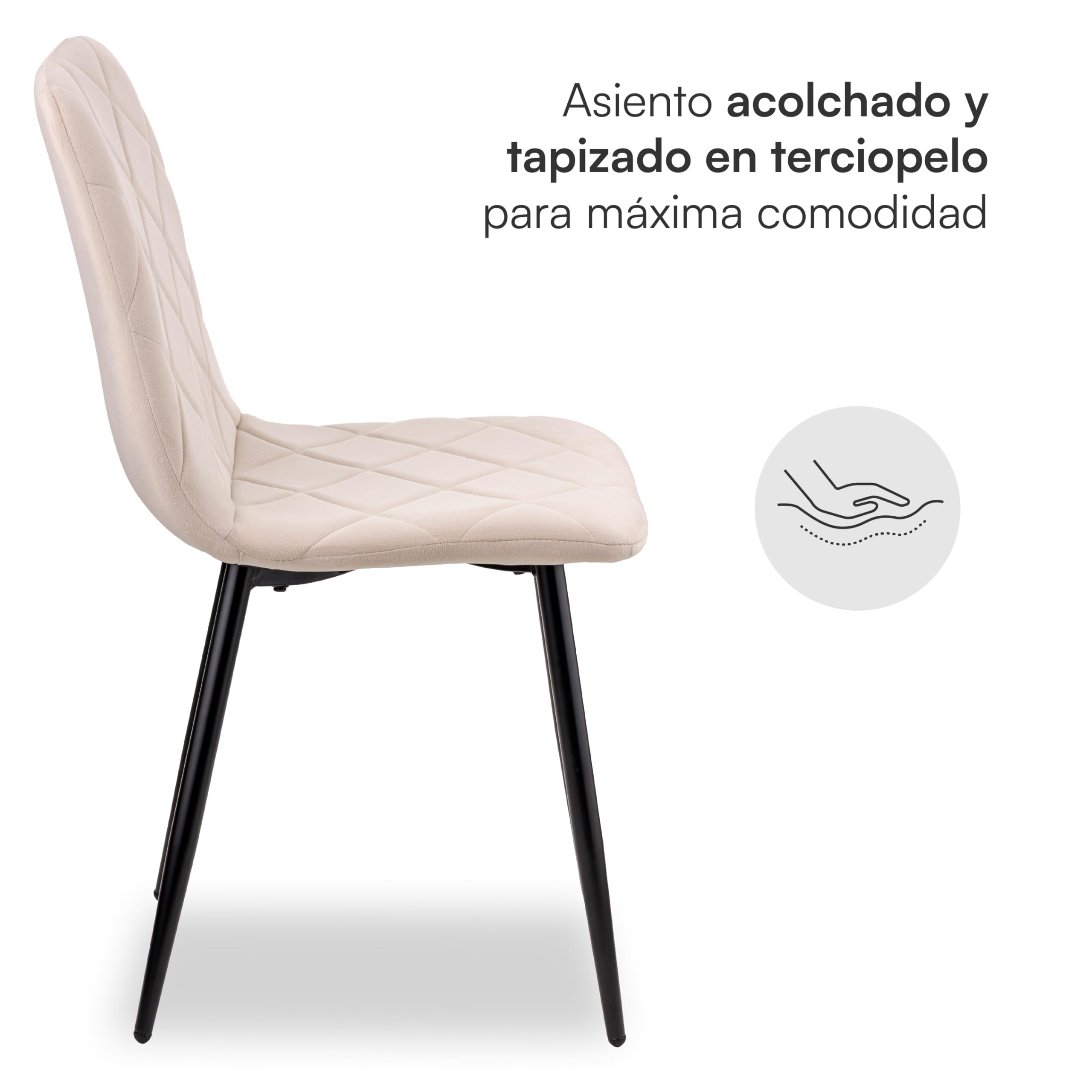 Baroni Home Set de 4 Sillas Modernas con Tapizado de Terciopelo y Patas de Hierro Negro, Sillón para Salón, Dormitorio, Comedor, 52x44x85 cm, Beige