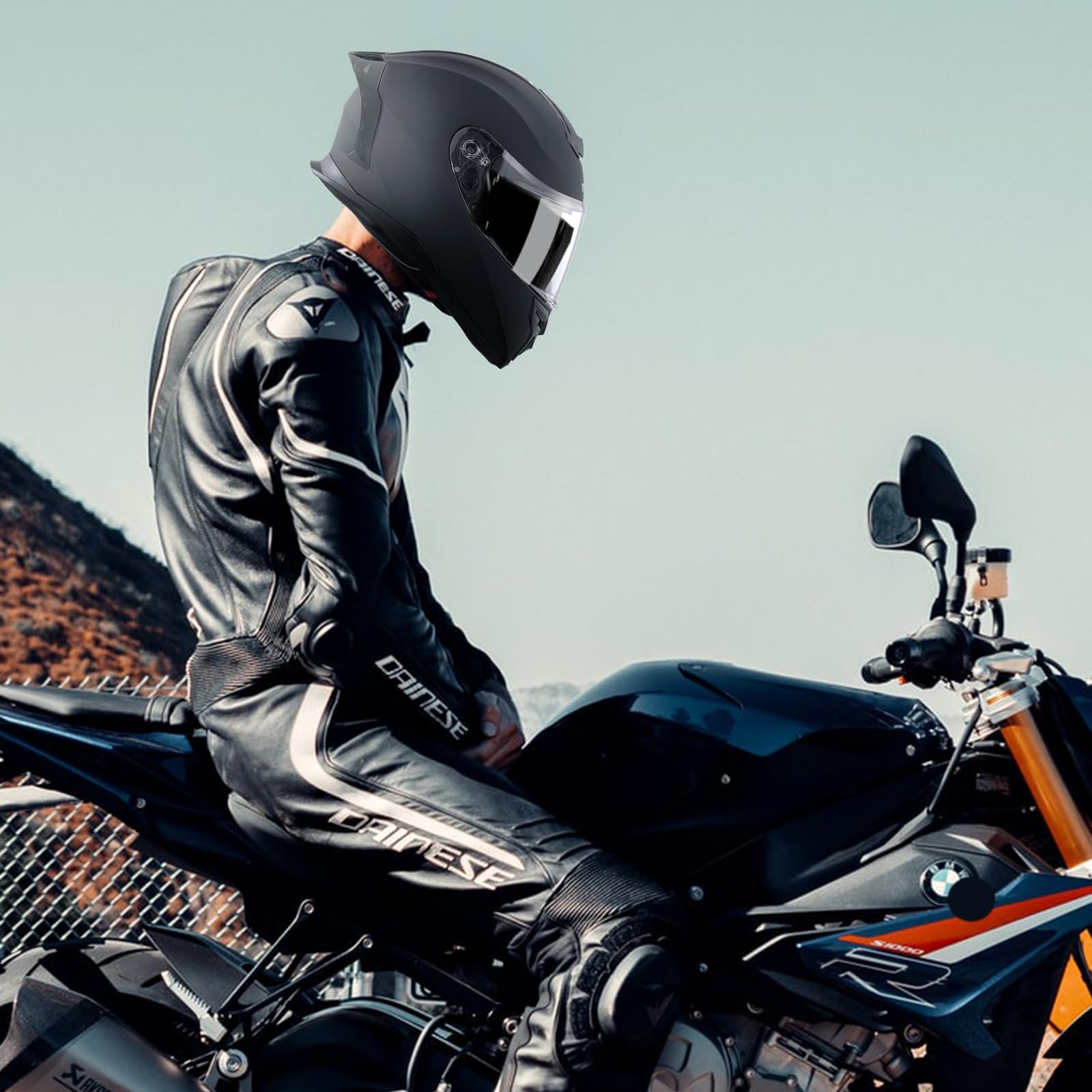 VEVOR Casco de Motocicleta Integral, ABS Alta Densidad con Ranura para Bluetooth y Lentes Intercambiables, Cómodo Casco Motocross, para Jóvenes y Adultos, 408 x 270 x 264 mm, Talla M, Negro