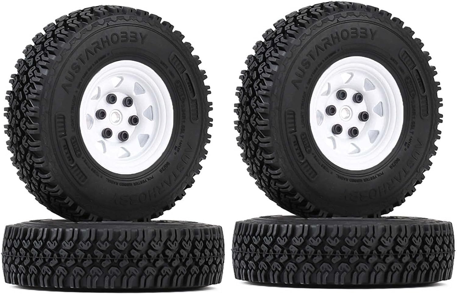4PCS 90mm Rubber Tire 1.55 inch Metal Beadlock Wheel Tyres for 1:10 RC Crawler Car D90 TF2 Tamiya CC01 LC70 MST JIMNY 90069 (White)