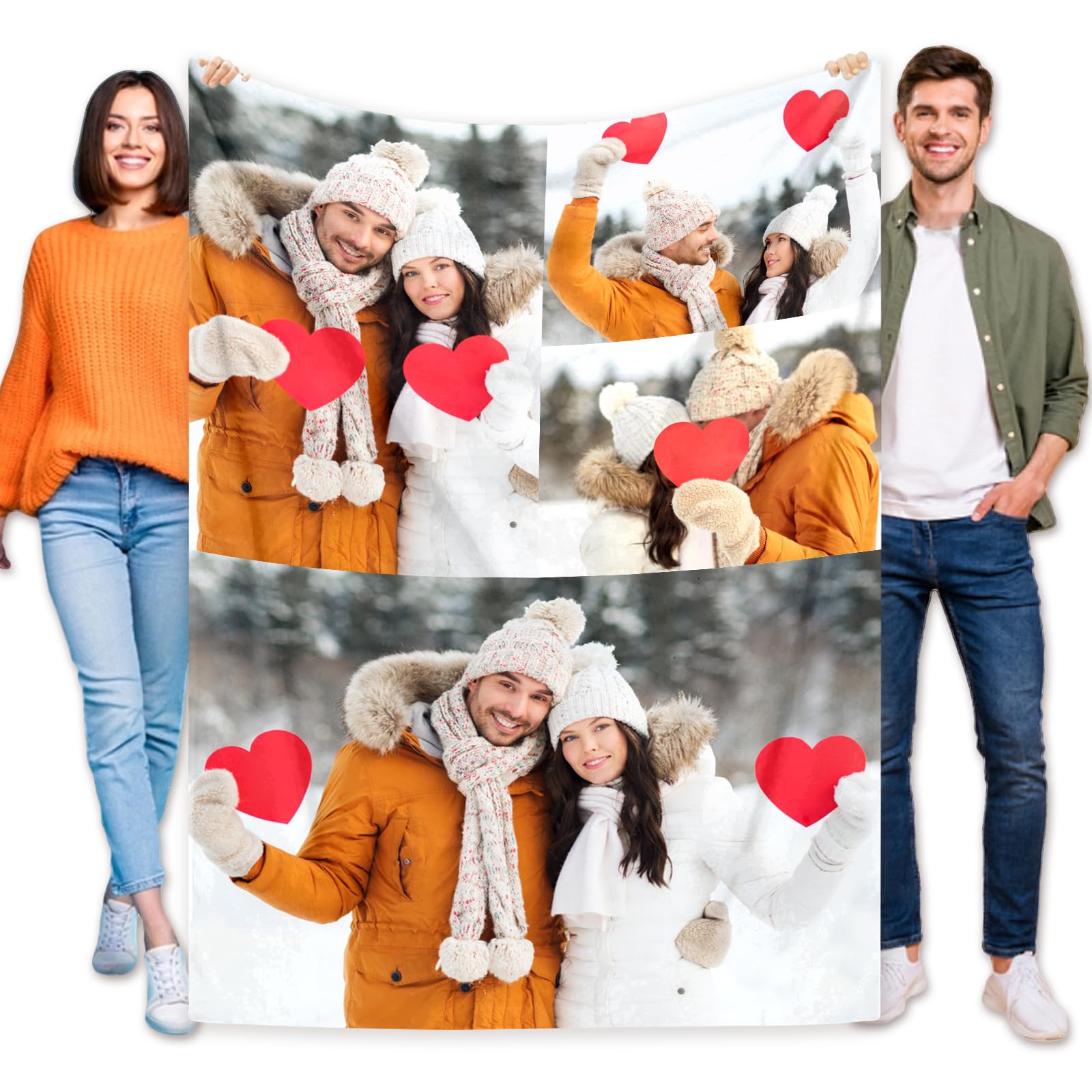 NIUBI Personalised Blanket with Photo, Customised Blankets with Photos Text, Flannel Blankets for Christmas Anniversary Birthday Gifts for Women Men Her Him Mum Dad (4 Photo)