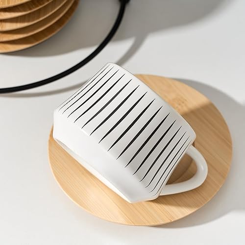 Miniatura 3 de LUKA Juego de 6 tazas de café de cerámica con platillos con soporte de metal, tazas Demitasse de porcelana de 4 onzas para expreso, latte, café,