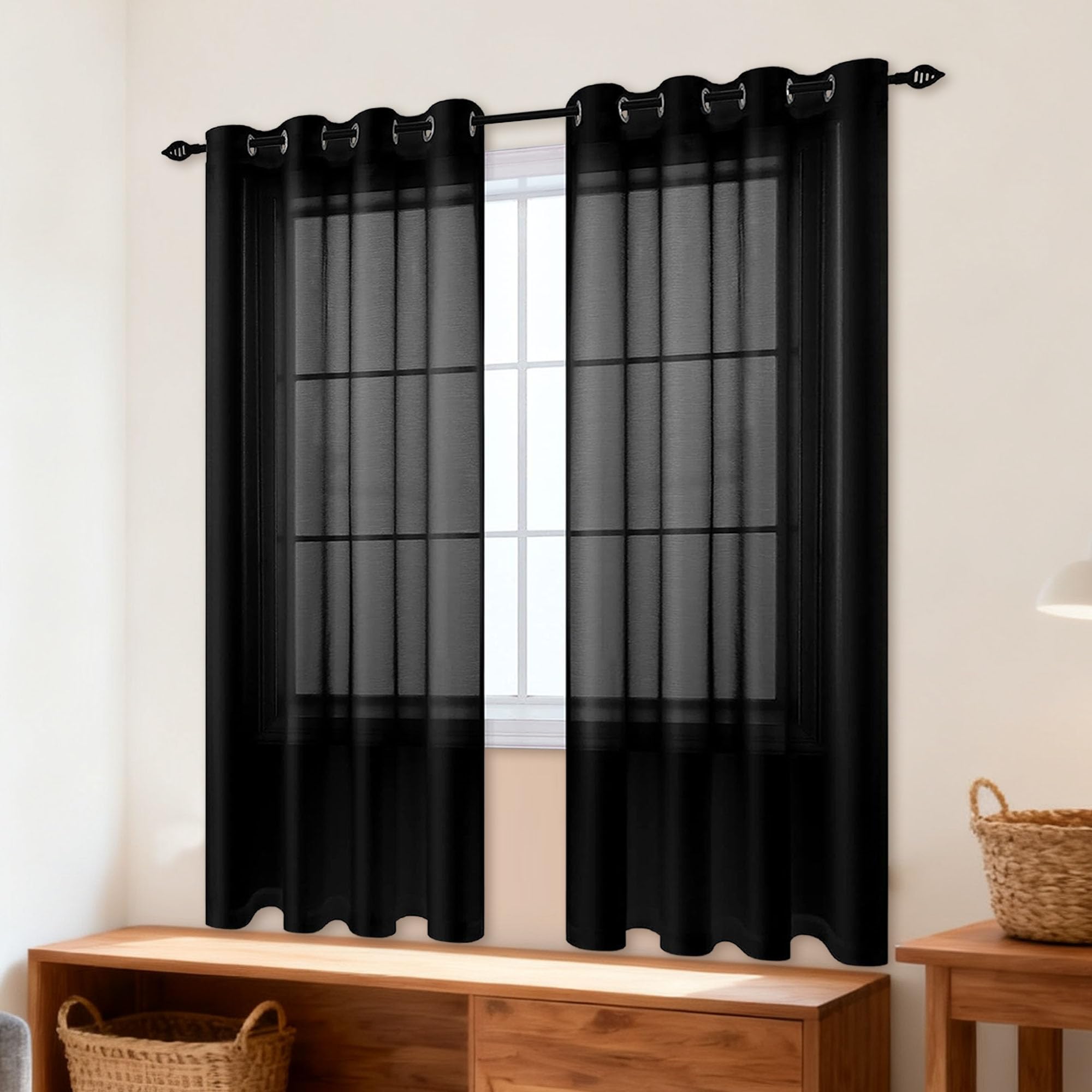 Voilage noir 150 x 140 cm transparent pour balcon et baie vitrée de cuisine moderne