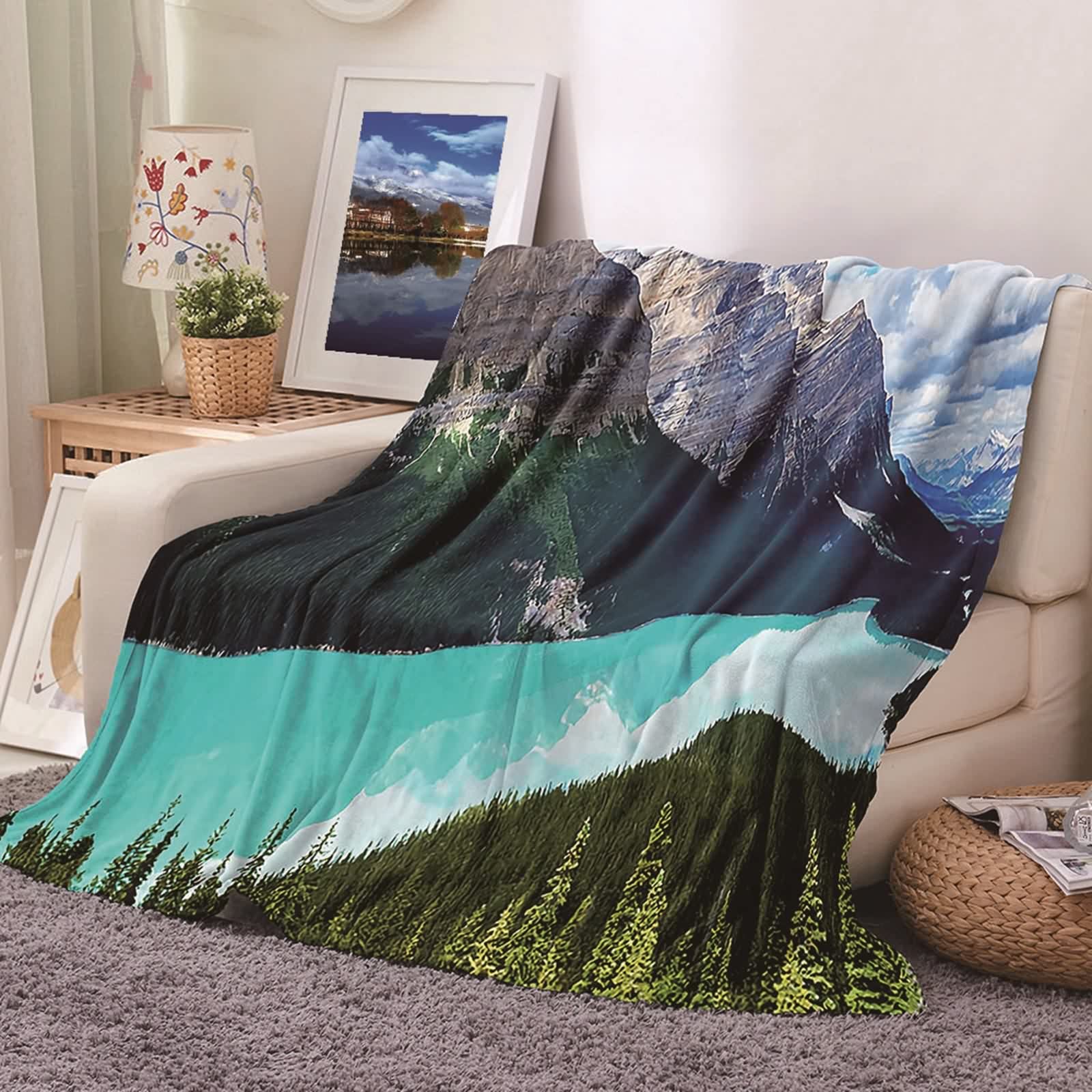 Couverture Polaire en Flannel KnSam 80x120cm Plaid Bleu Vert Pour Canapé