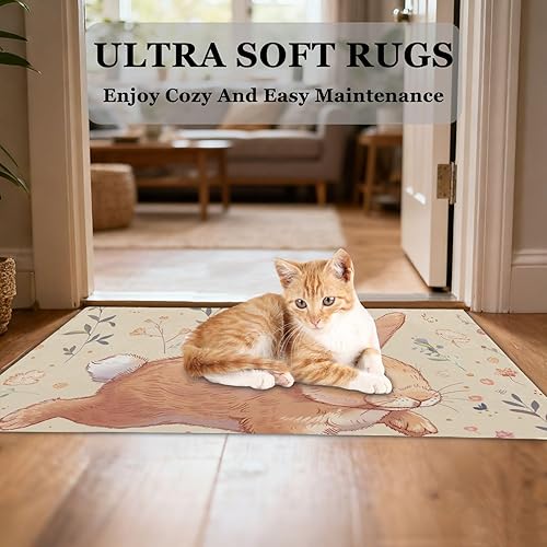 Miniatura 6 de Area Rug 23.62 * 35.43in Washable Non-Slip Bathroom Mat for Entryway Kitchen Bathroom A Little Rabbit Running with A Cartoon Pattern Background