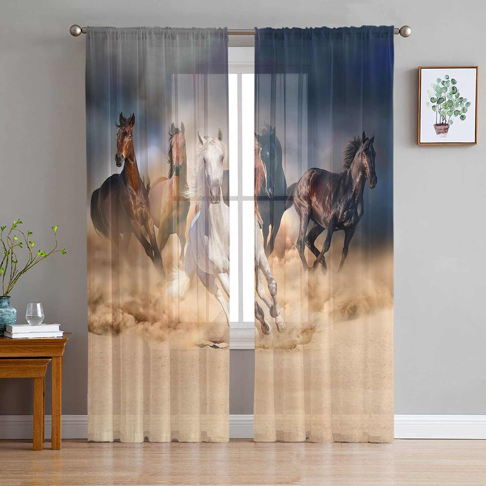 Animal Gallop Horse Window Curtain For Bedroom Sheer Curtain For Living Room Tulle Curtain,135W X 244H(cm)