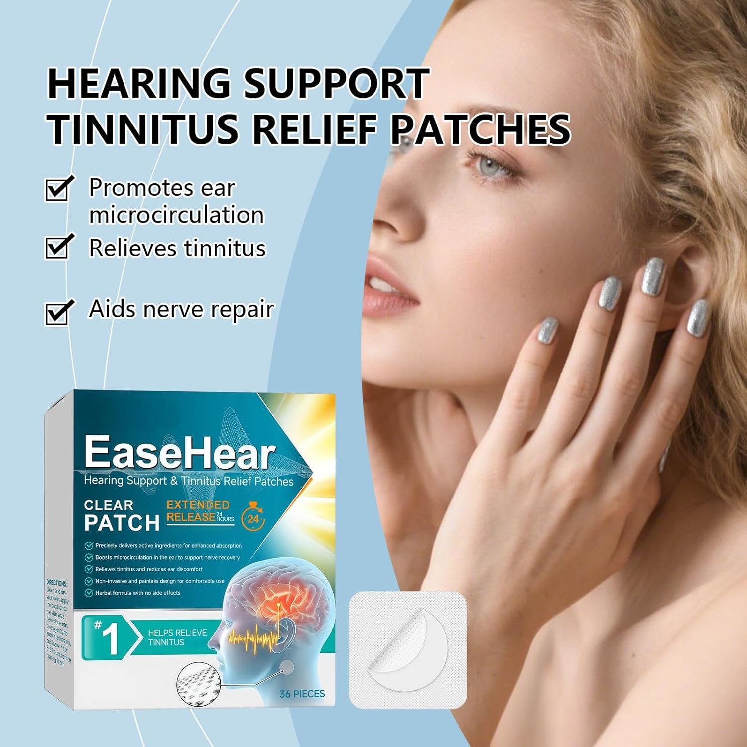 Tinnitus Relief for Ringing Ears, Tinnitus Relief Patches, Natural Herbal Blend, Support Ear Tinnitus Relief (108pcs)