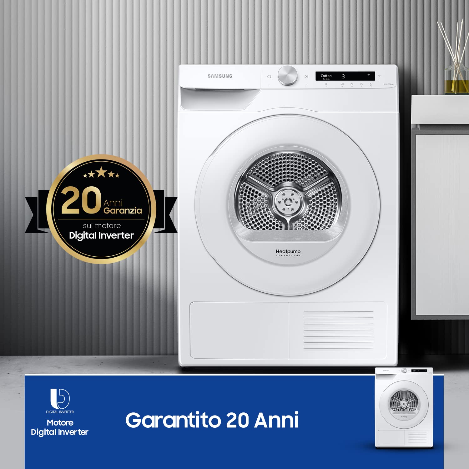 Samsung DV90T5240TW/S3 Sèche-linge avec support de séchage - Charge avant 9 kg, A+++, Blanc