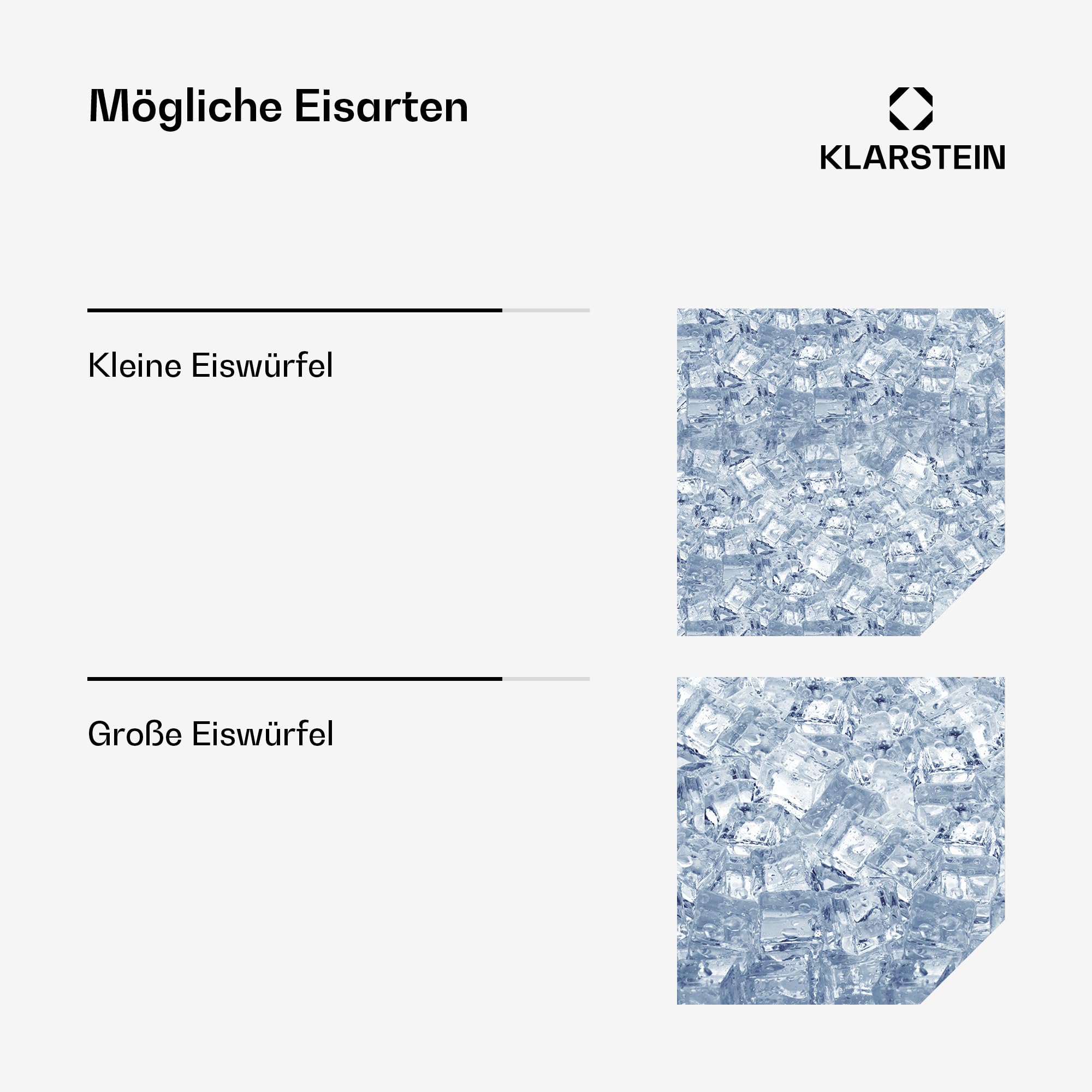 Klarstein Eiswürfelmaschine für Zuhause Camping Gastro, Schnelle Mini , Profi Eismaschine für Große Kleine Klare Eiswürfel, Selbstreinigend mit 3,2L Eiswürfelbehälter, 20kg/24h