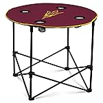 Logo Brands NCAA Virginia Cavaliers Round Tailgating Table - Portable with Foldable Legs, 4 Cup Holders, Powder-Coated Steel, and 27.6 Surface Diameter, Team Color