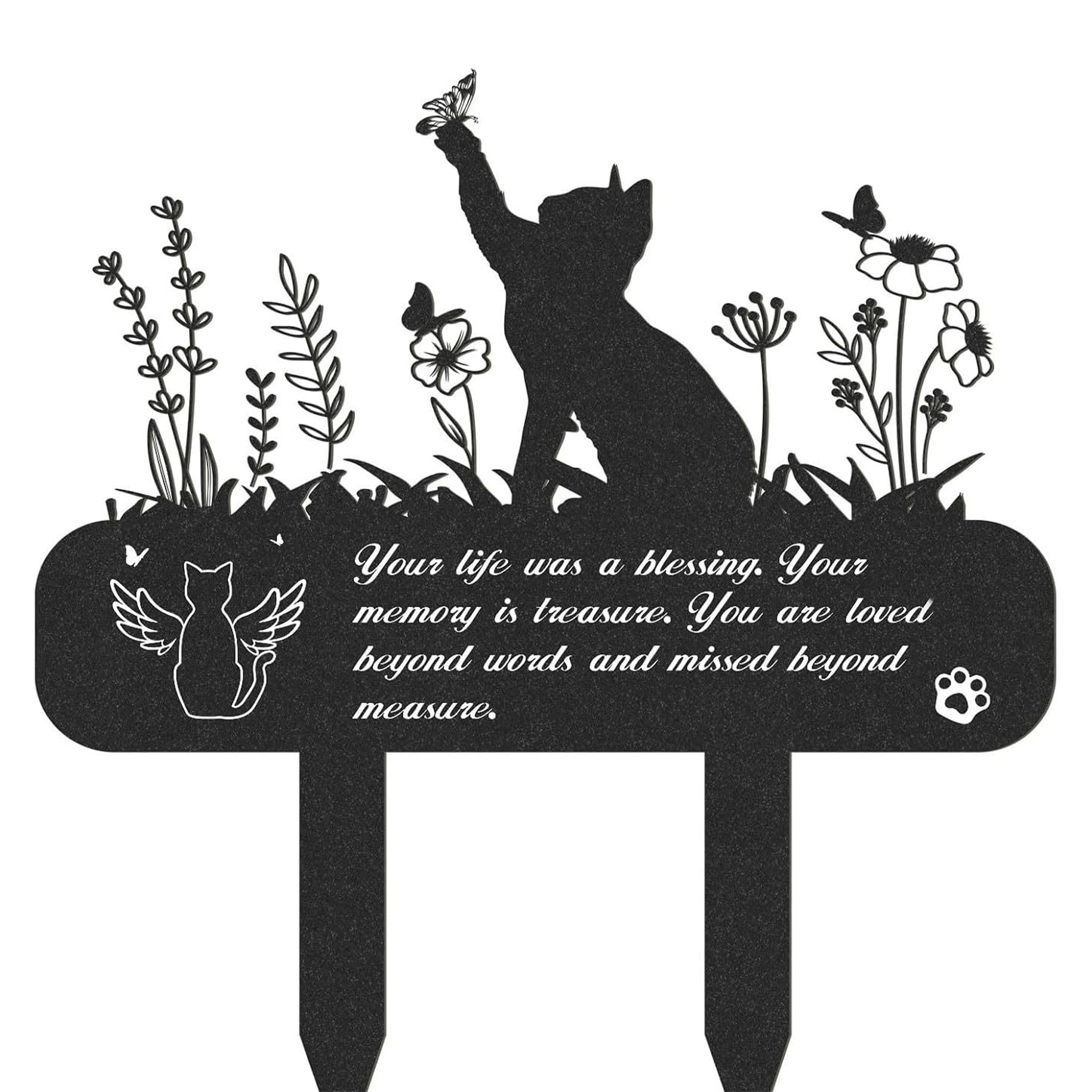 Wasise Cat Memorial Plaques, 30 X 33.5CM Pet Memorial Plaques, Metal Cats Waterproof Cemetery Stakes