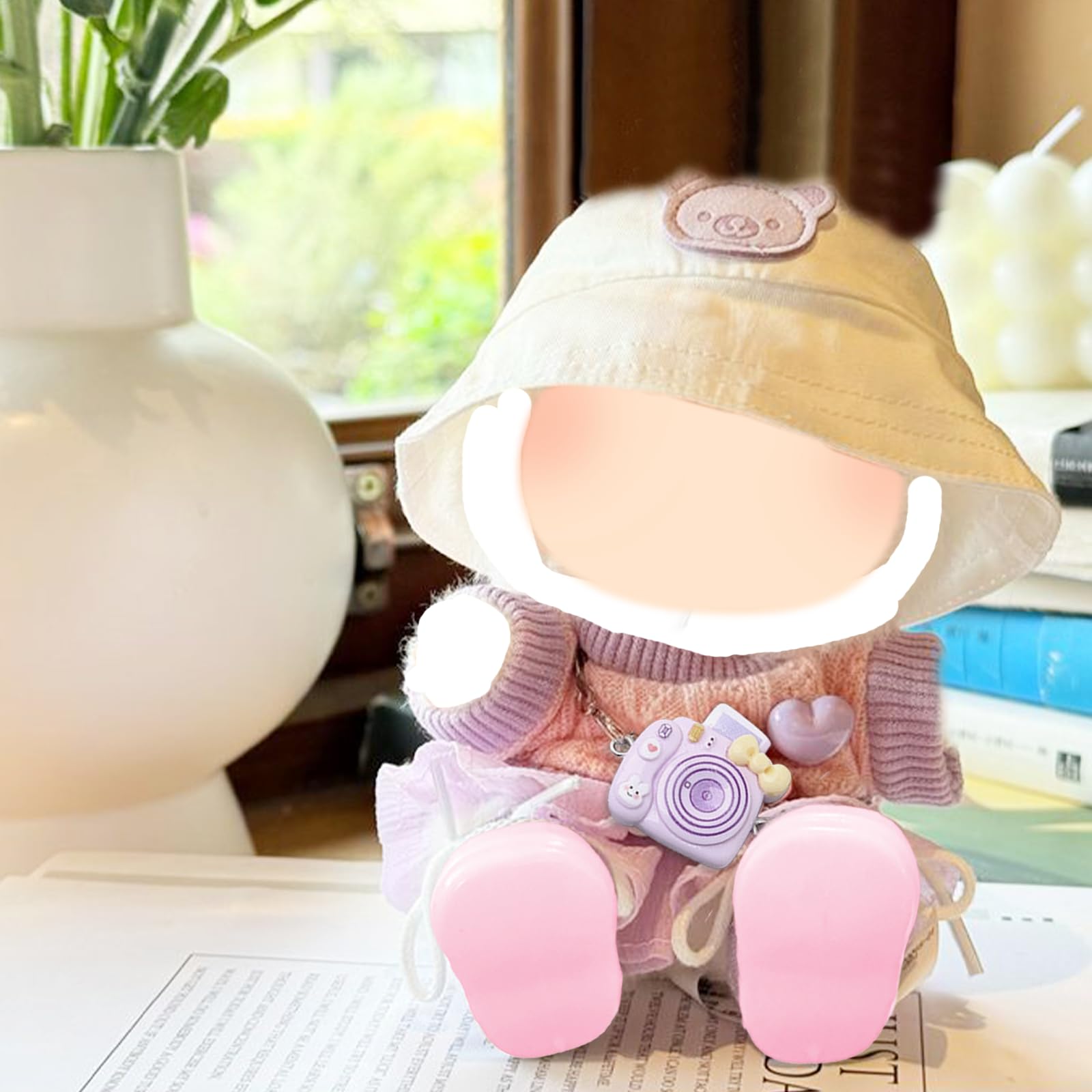 6 Piezas de Ropa para muñecas de 17 cm, Camiseta con tutú de corazón, Sombrero, Gafas, Colgante de cámara, 1 par de Zapatos para la Mini muñeca de Peluche de 17 cm, no incluida en el envío, Lila