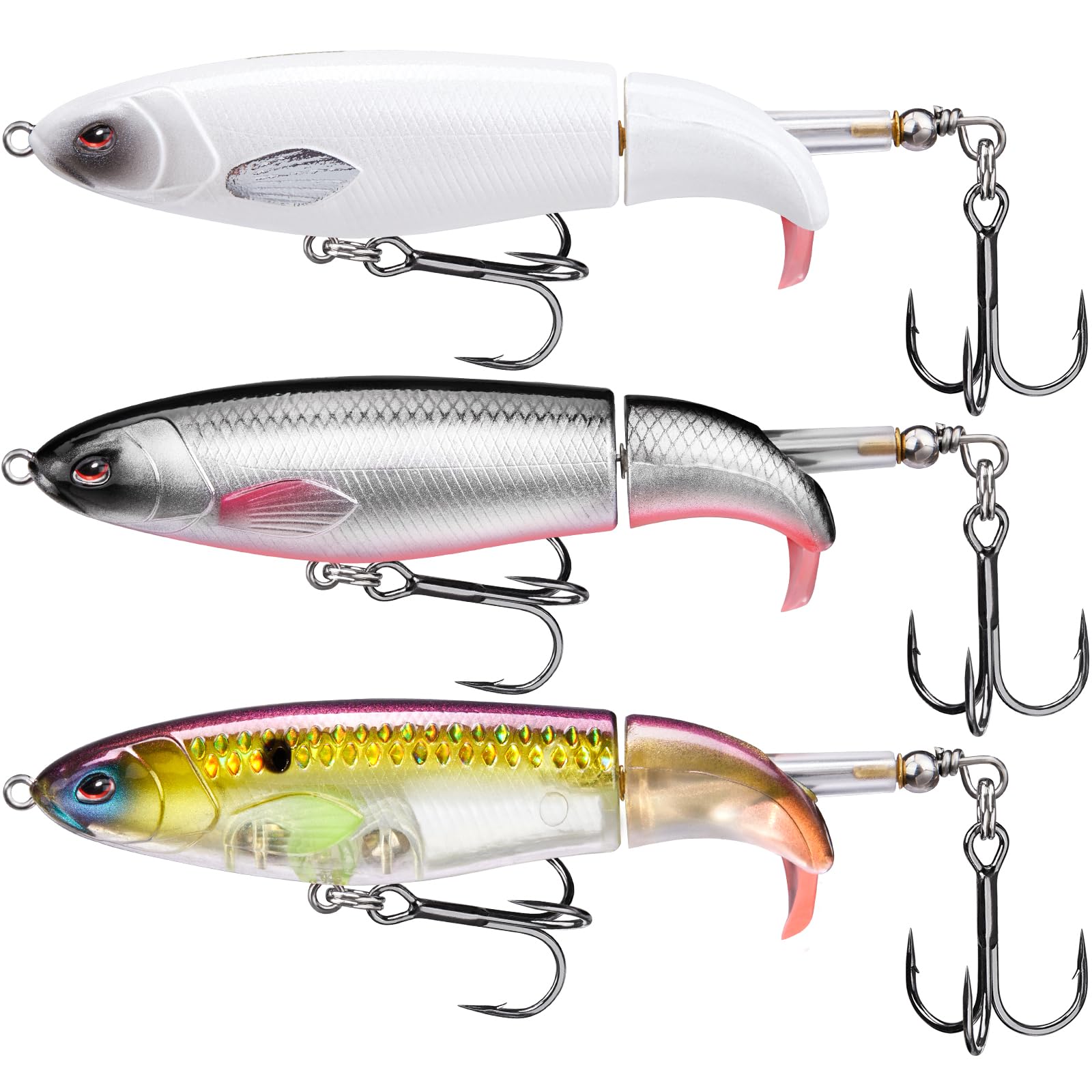 TRUSCEND Popobait Fishing Lures with BKK Hooks, Balanced Spray/Sound/Swim, Instant Startup, Topwater Pencil Fishing Lures for Bass, Pike, Trout, Plopper Fishing Teasers for Freshwater or Saltwater
