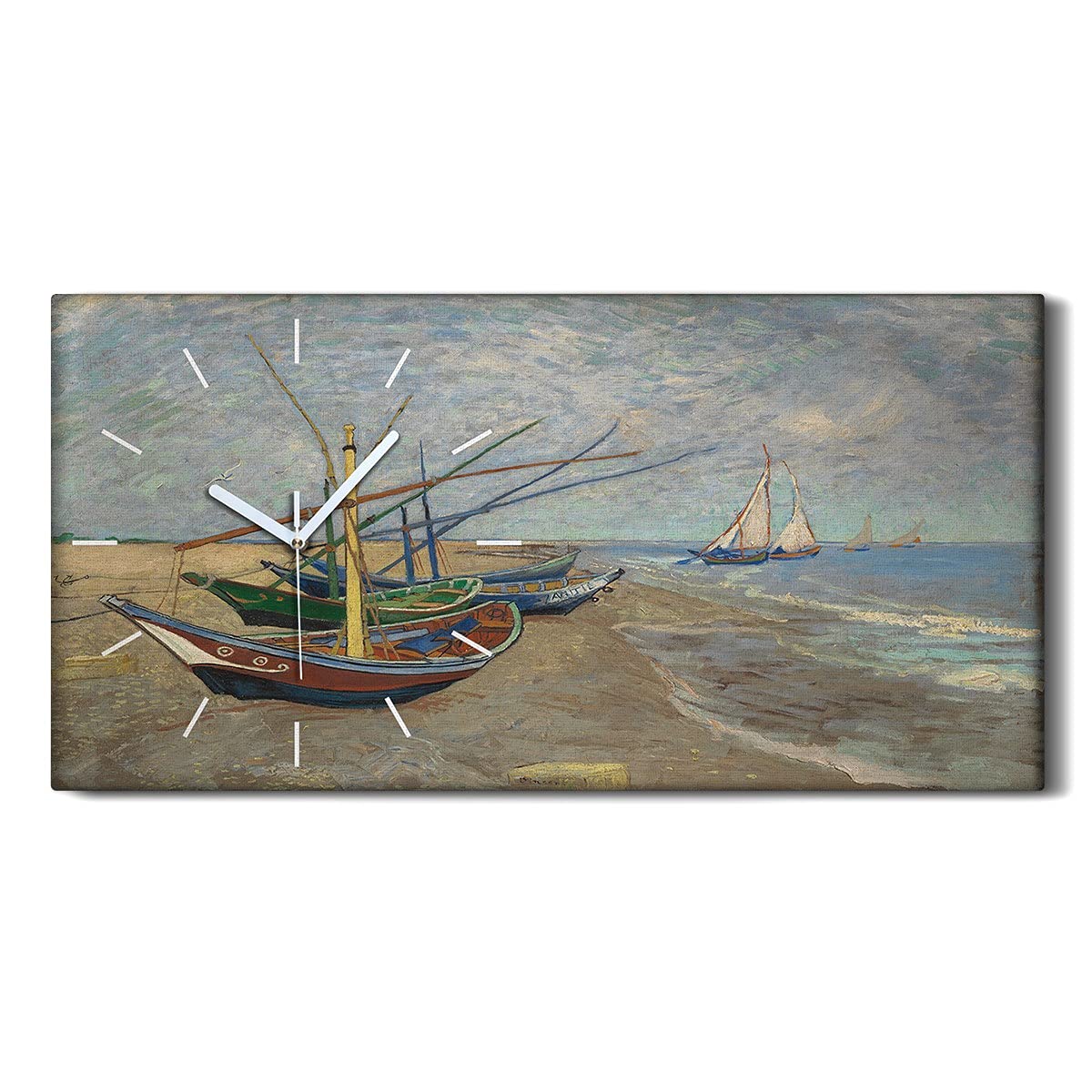 Horloge sur Toile Salon Moderne Déco Plage Saintes Maries 60x30cm