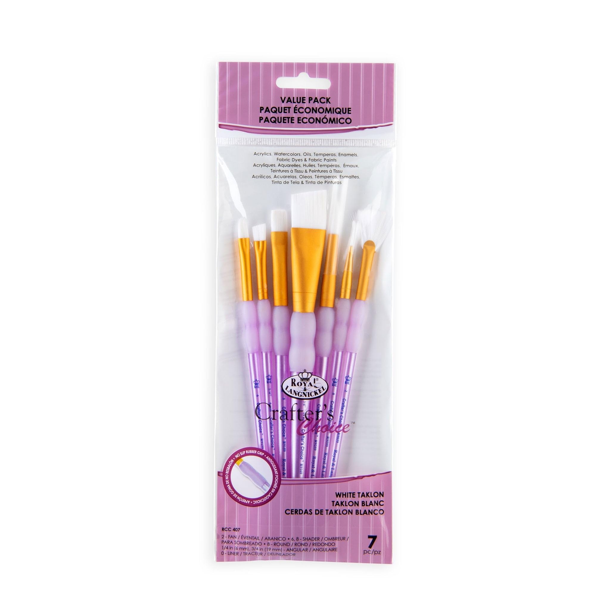Royal and Langnickel RCC 407 Crafter's Choice Angular Taklon Variety Brush Set - White (Pack of 7)