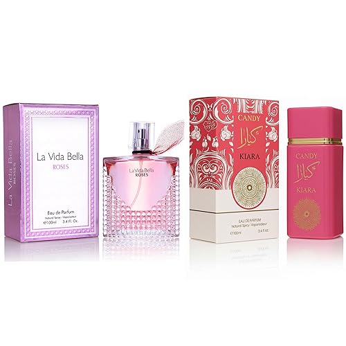 META-BOSEM Set de regalo de perfume para mujer, EDP, paquete de 2 (3.4 oz  3.4 fl oz cada uno), rosas La Vida Bella, caramelos Kiara, floral