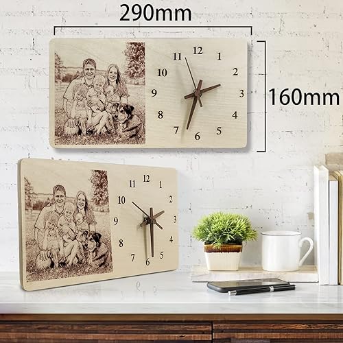 Miniatura 5 de Reloj personalizado de pared con imagen, reloj de fotos de escritorio quemado de madera con pilas, reloj de aniversario personalizado para