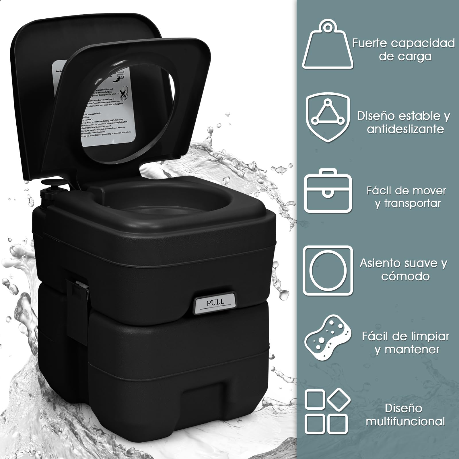 GOPLUS Inodoro Portátil Químico HDPE con 2 Tanques Desmontables