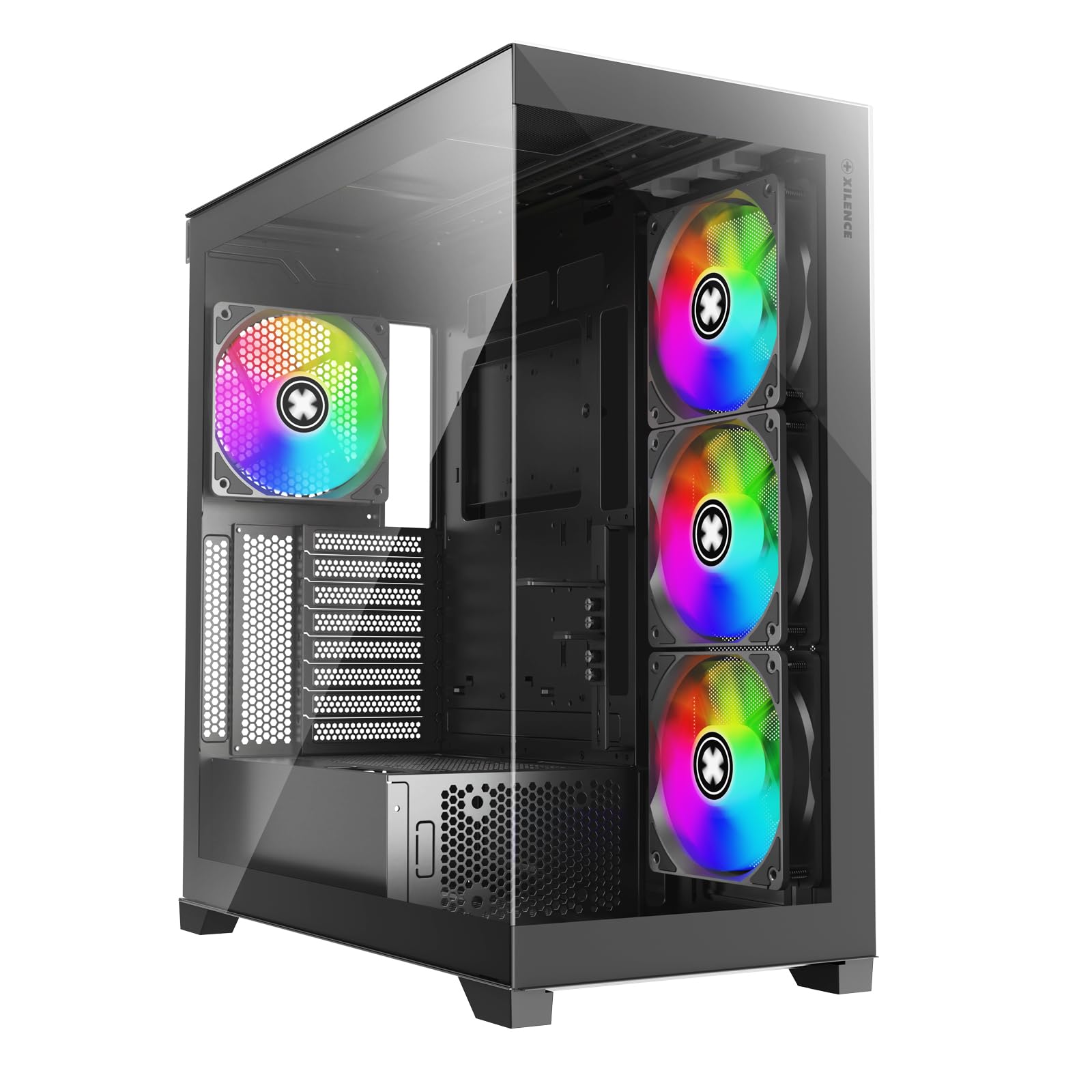Xilence X818.ARGB XILENT Gleam obudowa komputera gamingowego, 4 x wentylator ARGB 140 mm, ATX Midi Tower Case, szkło akwariowe, z uchwytem na kartę graficzną, płytka sterująca PWM/ARGB, dla dobrego