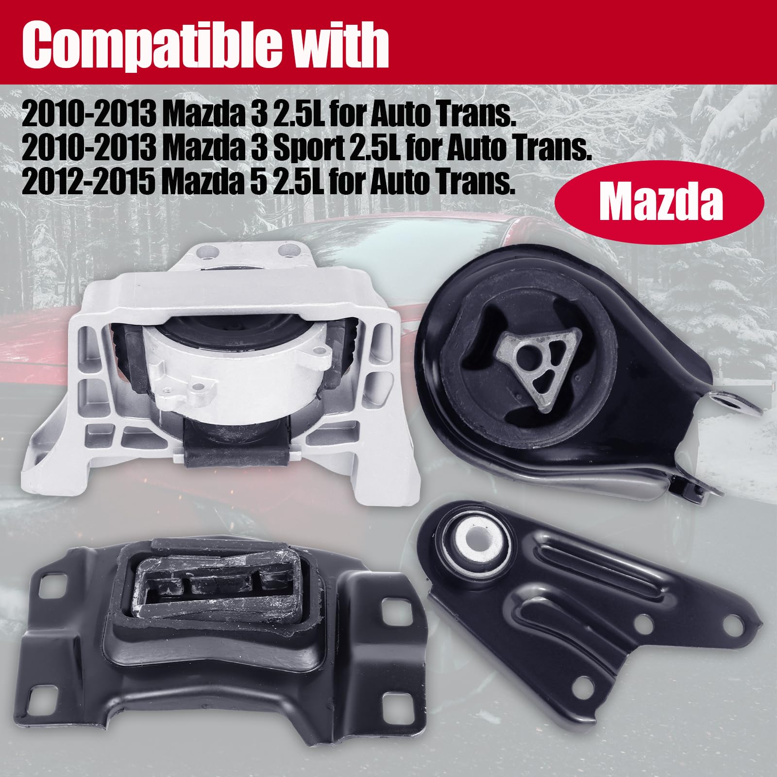 3-Piece Engine & Transmission Mount Set - Fits Mazda 3 / 3 Sport 2.0L | Front Insert, Rear & Left Transmission Mounts