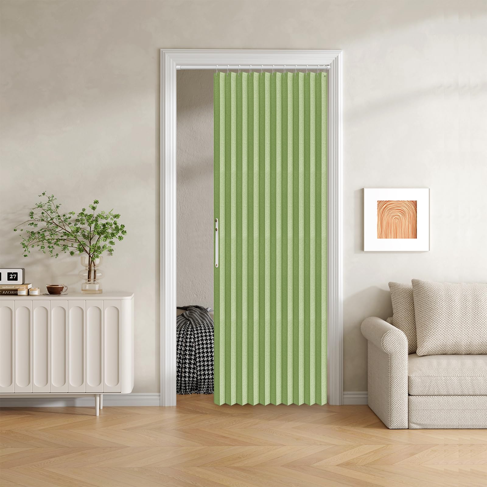 100% Blackout Fabric Folding Curtain with Magnetic Closure, Accordion Style for Sliding Doors, Closets, Closets, Temporary Door Solutions, 1 Panel, 42 x 78 inches, Green