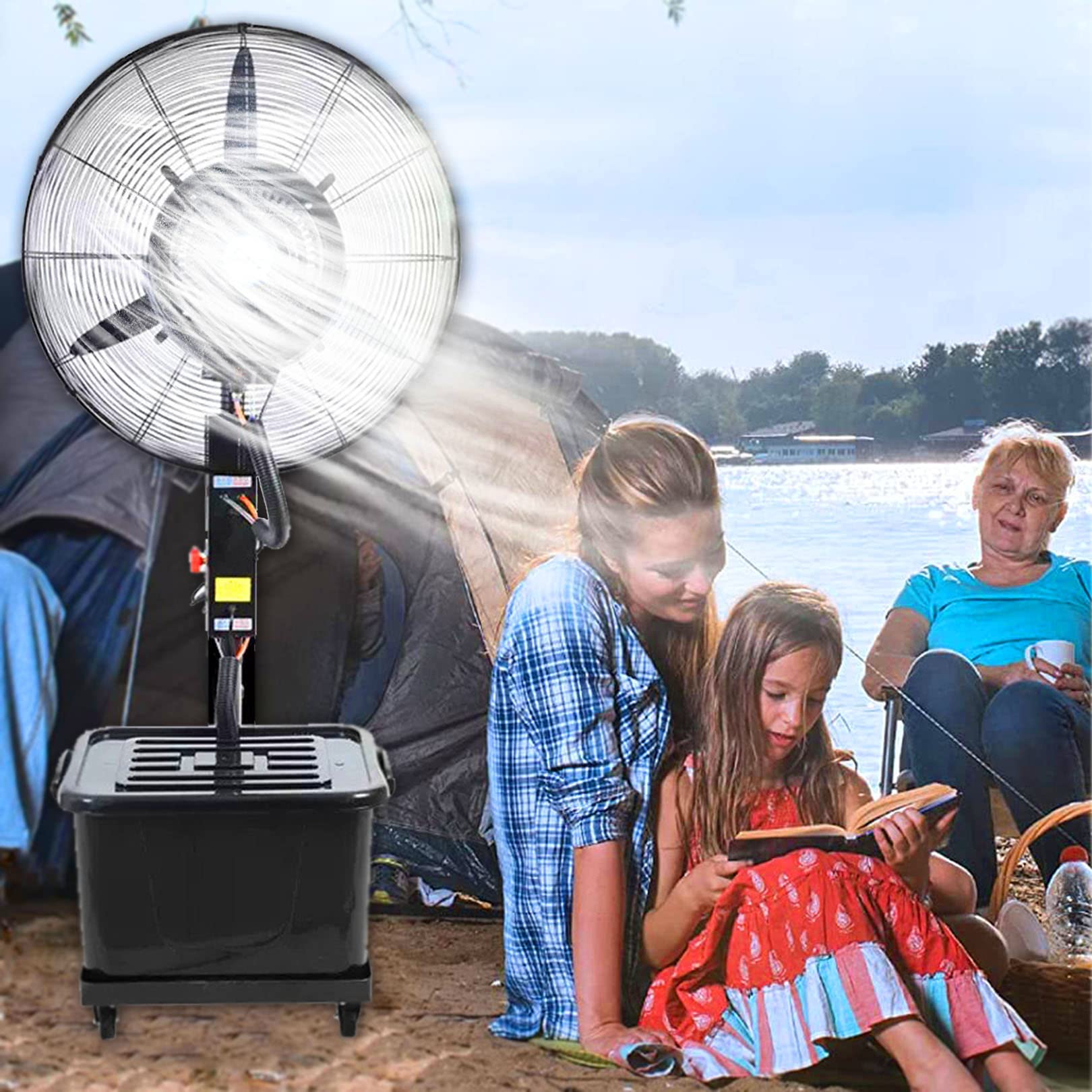 JKJZSALJ Pedestal Fan With Mist,Floor Fan With 3 Speed And 90°Oscillating,Oscillating Misting Fan Perfect For Patio,Outside Restaurant,Garage,71cm/28in
