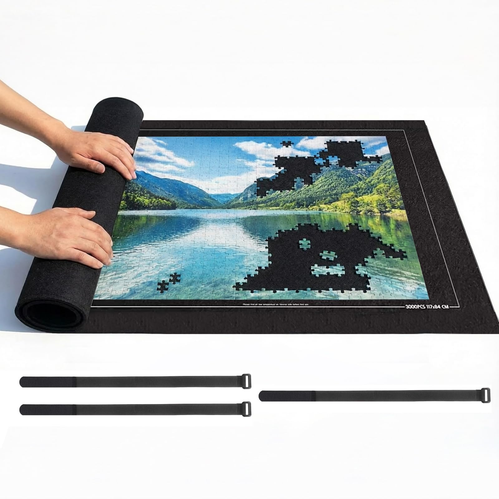 Jigsaw Mat Roll, Large Puzzle Mats for Jigsaws Up to 500/1000/1500, Jigsaw Board for Easy Move & Store, Non-Slip Portable Puzzle Storage Mats Includes Straps, for Puzzle Enthusiasts, 26x46 inches