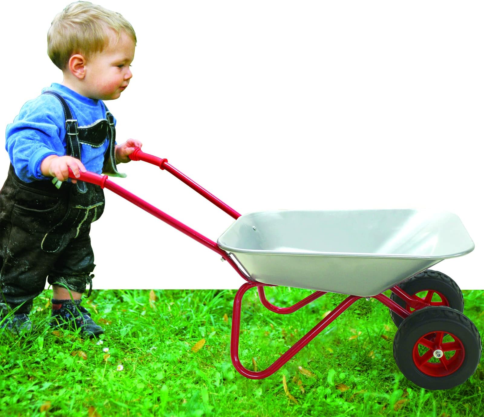 Kids Metal Wheelbarrow Toddler Outdoor Play Toys Gift Wheel Barrow (Silver)