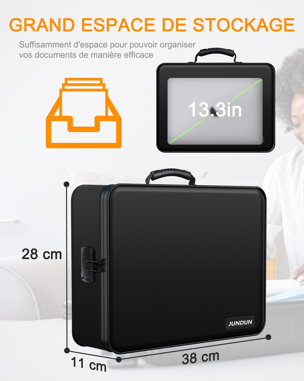 JUNDUN Organisateur de Documents avec serrure, Sac ignifuge