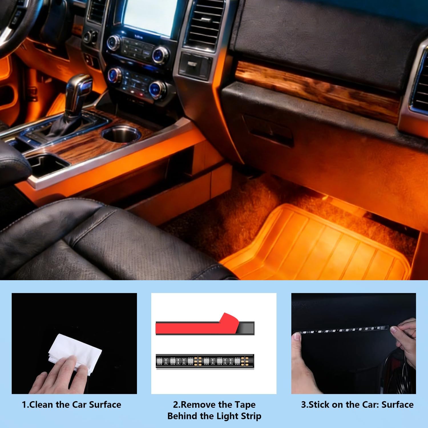 led car Lights Interior,Ambient Lighting car Interior,footwell Lighting for car,APP Control 16 Million Colors Music Sync,DIY Mode Multicolor LED Interior Lights for Cars,Trucks,SUVs,12V Power