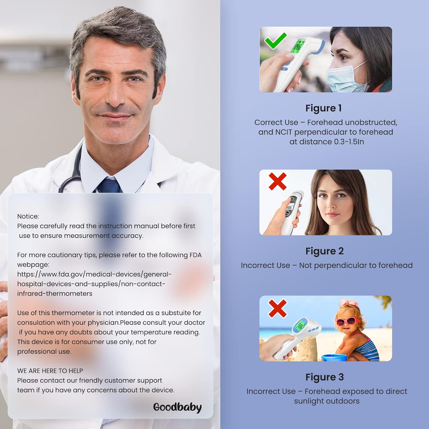 Non-Contact Thermometer for Adults and Kids, FSA eligible, Accurate & Easy to use Baby Thermometer, 1 Second Result, Mute Mode, Color-Coded Screen (Black)