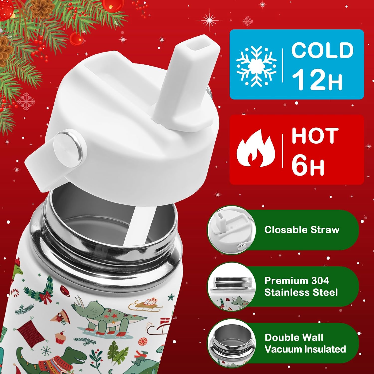 Dinosaur Gifts, Dinosaur Water Bottle 16 oz, Dinosaurs Insulated Water Bottle With Straw, Christmas Gifts For Women Girls Mother Best Friends, Dinosaurs Insulated Cup - Image 2