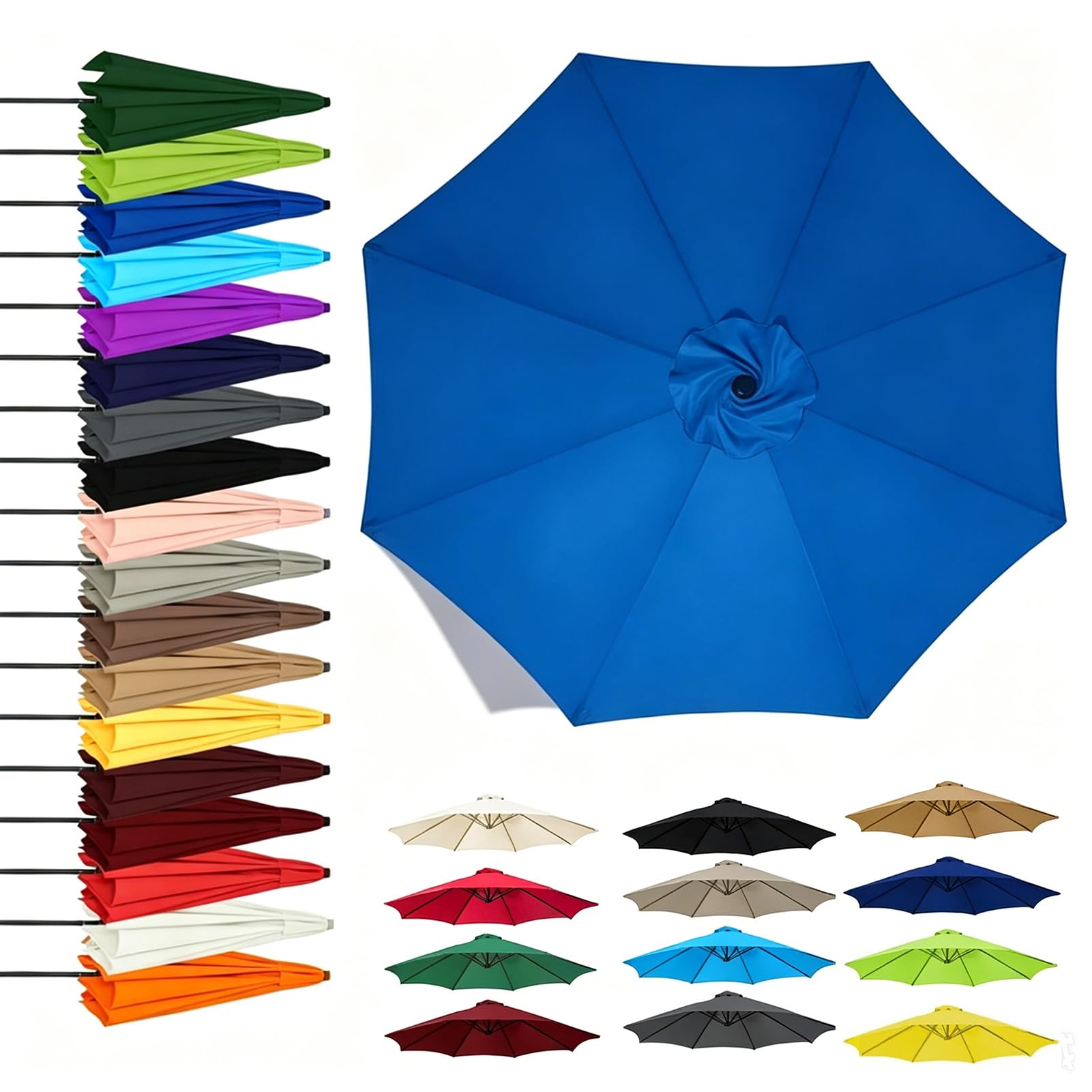 Zapasowy pokrowiec na parasol przeciwsłoneczny, 2-4 m, 6/8 wsporników, pokrowiec na parasol rynkowy i parasol przeciwsłoneczny do ogrodu, na basen, plażę, taras i balkon, 250 cm, 8 żeber