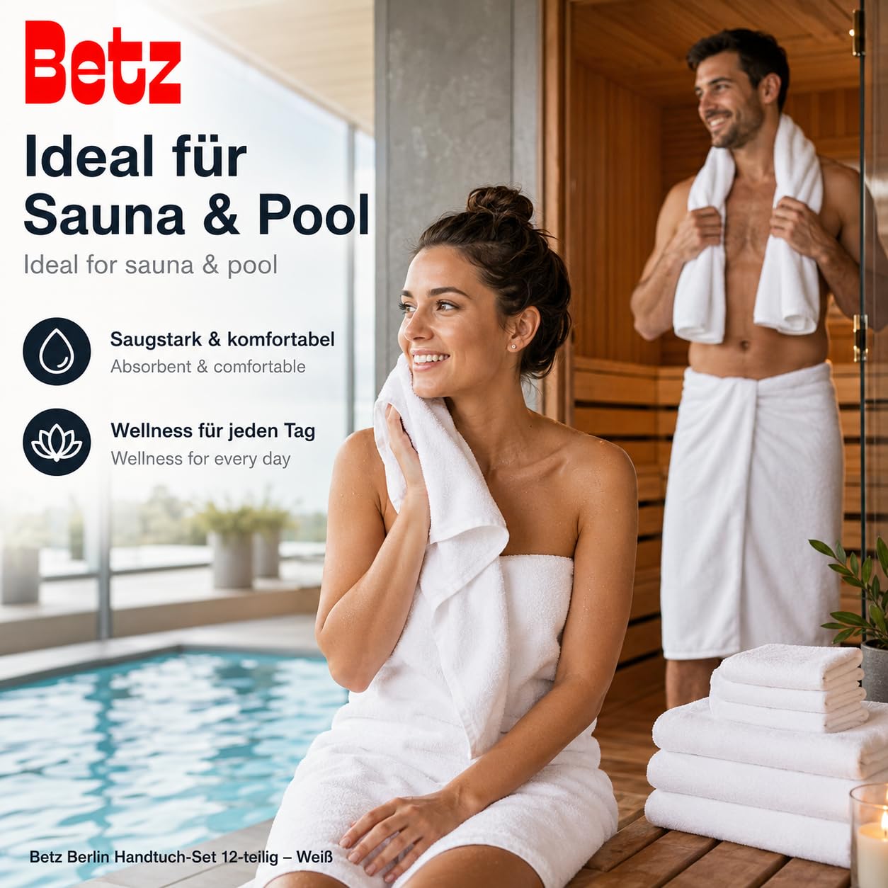 Betz Berlin Handtuch-Set 12-teilig 100% Baumwolle Oeko-TEX Zertifiziert extra saugfähig weich hohe Grammatur Weiß