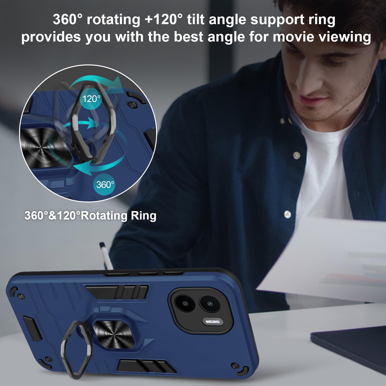 Funda para Xiaomi Redmi Note 15 Pro 5G, Carcasa Antigolpes con Soporte anular metálico, Case Protectora de Grado Militar, Azul — view 591