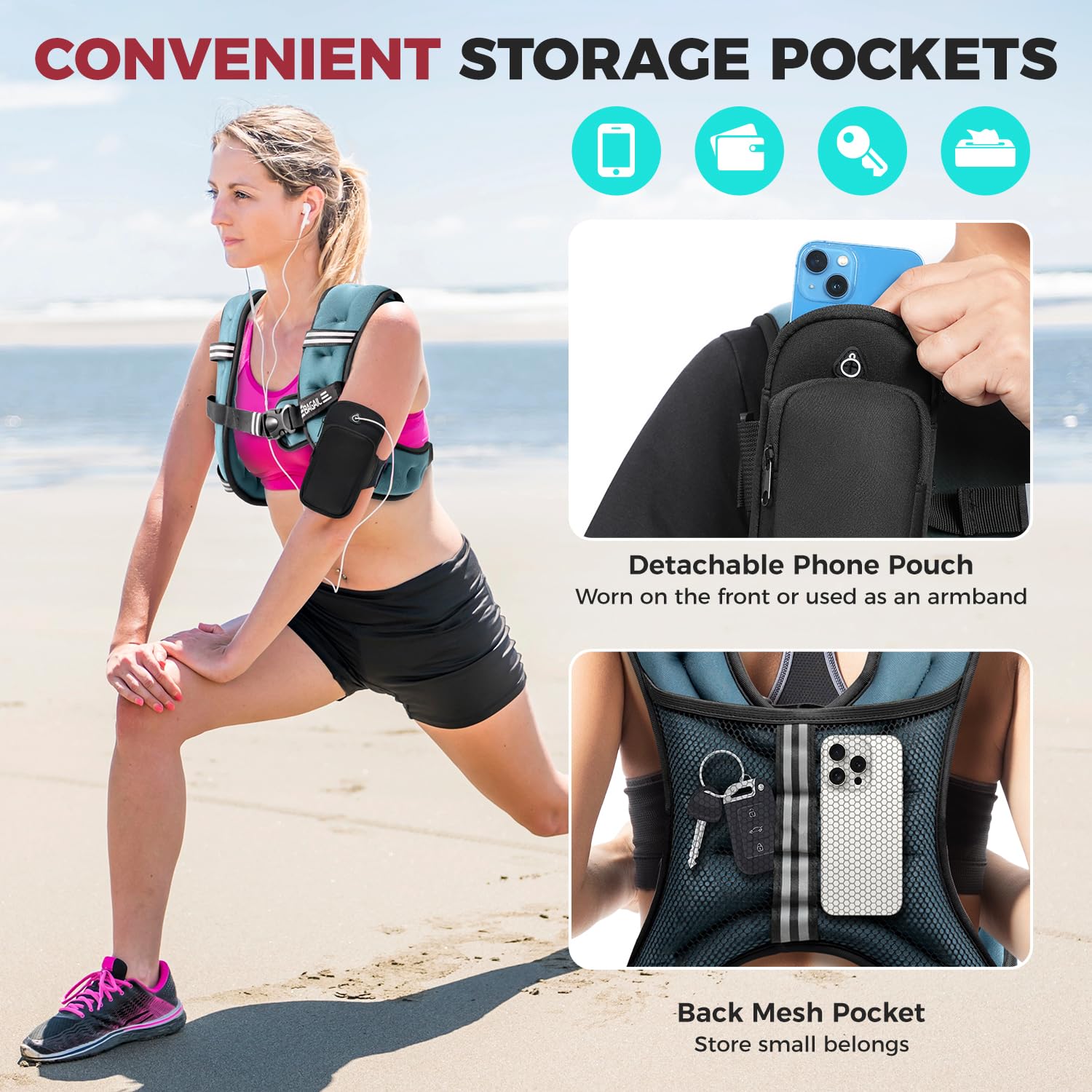 Bagail Gilet Appesantito Per l'Allenamento Della Forza, Misura Del Busto Regolabile, Comoda Tasca, Gilet Appesantito Con Sabbia di Ferro, Ideale per la palestra, lo yoga e l'aerobica
