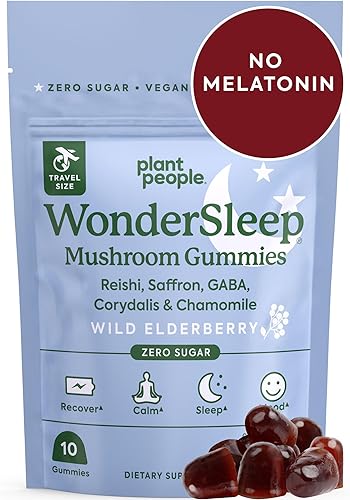 Plant People WonderSleep - Suplemento de gomitas de hongos mini con súper hongos Reishi, azafrán, sabor a saúco silvestre, sin azúcar, apto para
