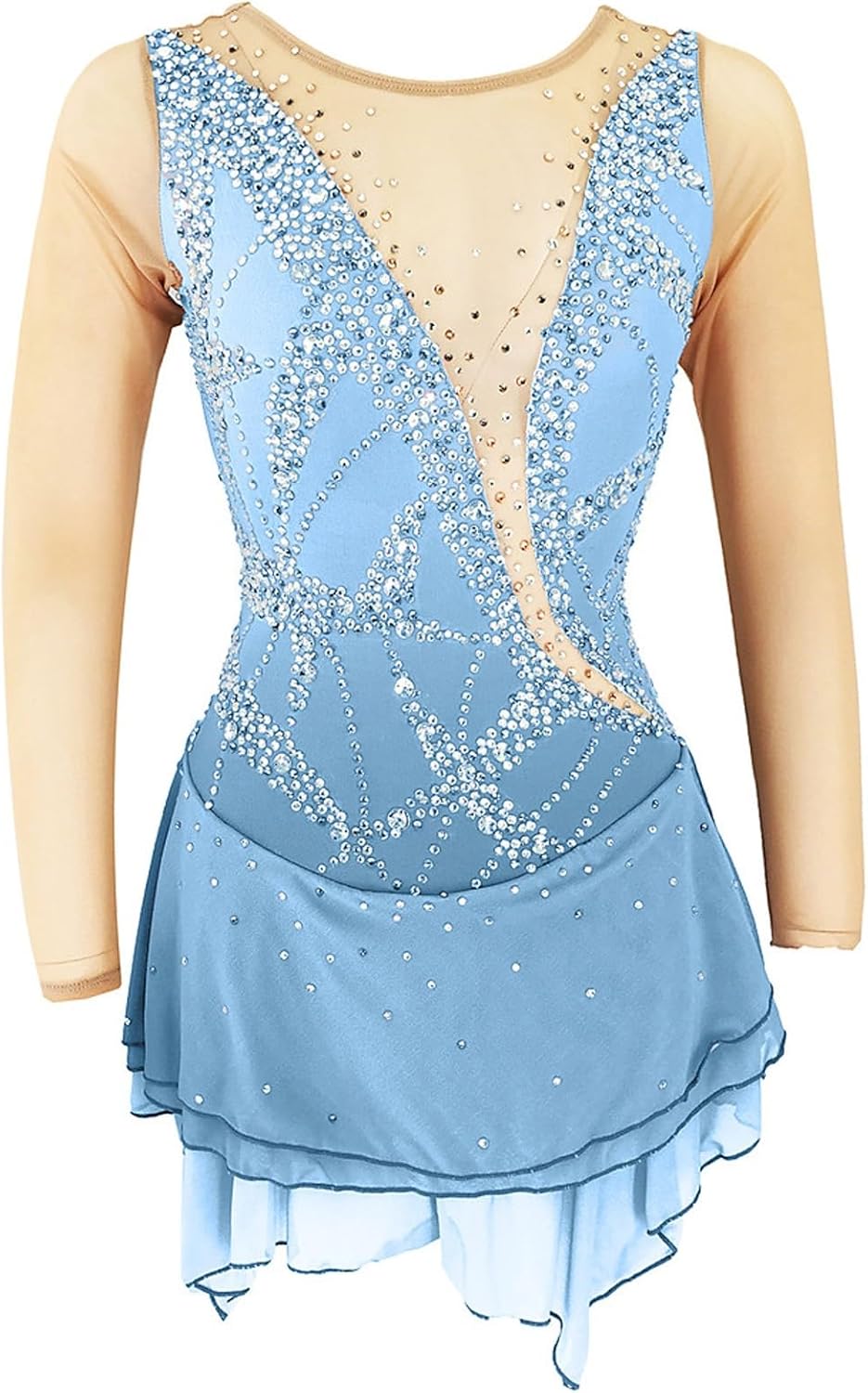 Women's Figure Skating Dress Custom Made Ice Suit Wear Long Sleeve Open Back Training Competitiona Wear