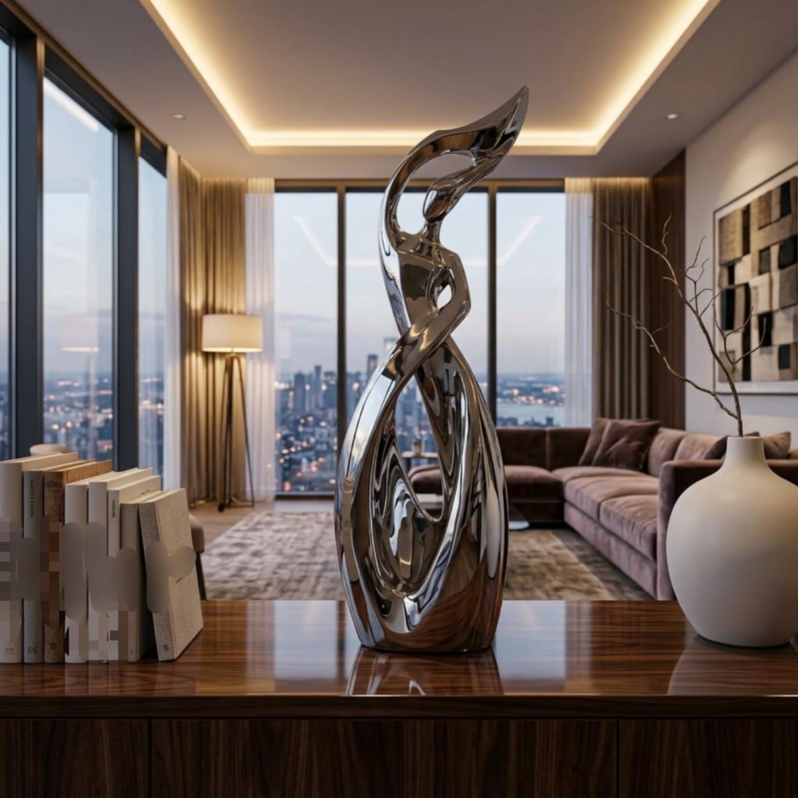 rockible Scultura Concettuale in Resina Design Astratto Statua Alta e Stretta Stile Moderno Figura Umana Concettuale per Soggiorno, Ufficio, Oro