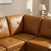 Vista 6 de Sofá modular de cuero en forma de L de 3 piezas – Sofá modular convertible con diván móvil y otomana de almacenamiento, uso multiescenario para sala
