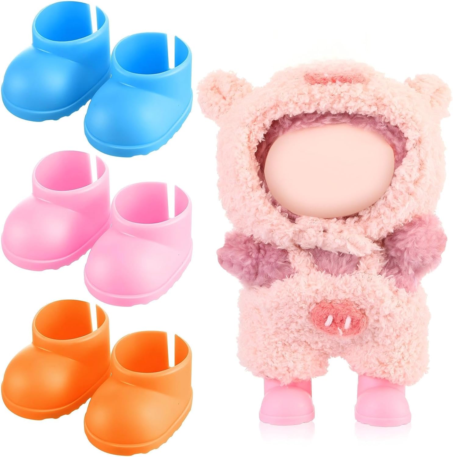 3 Pairs Cute Doll Shoes for 17cm Dolls Mini Rain Boots Fit Perfectly on 15cm/17cm Standing Sitting Series Multi Color Plastic Boots Cute Clothes Accessories (White Black Brown)