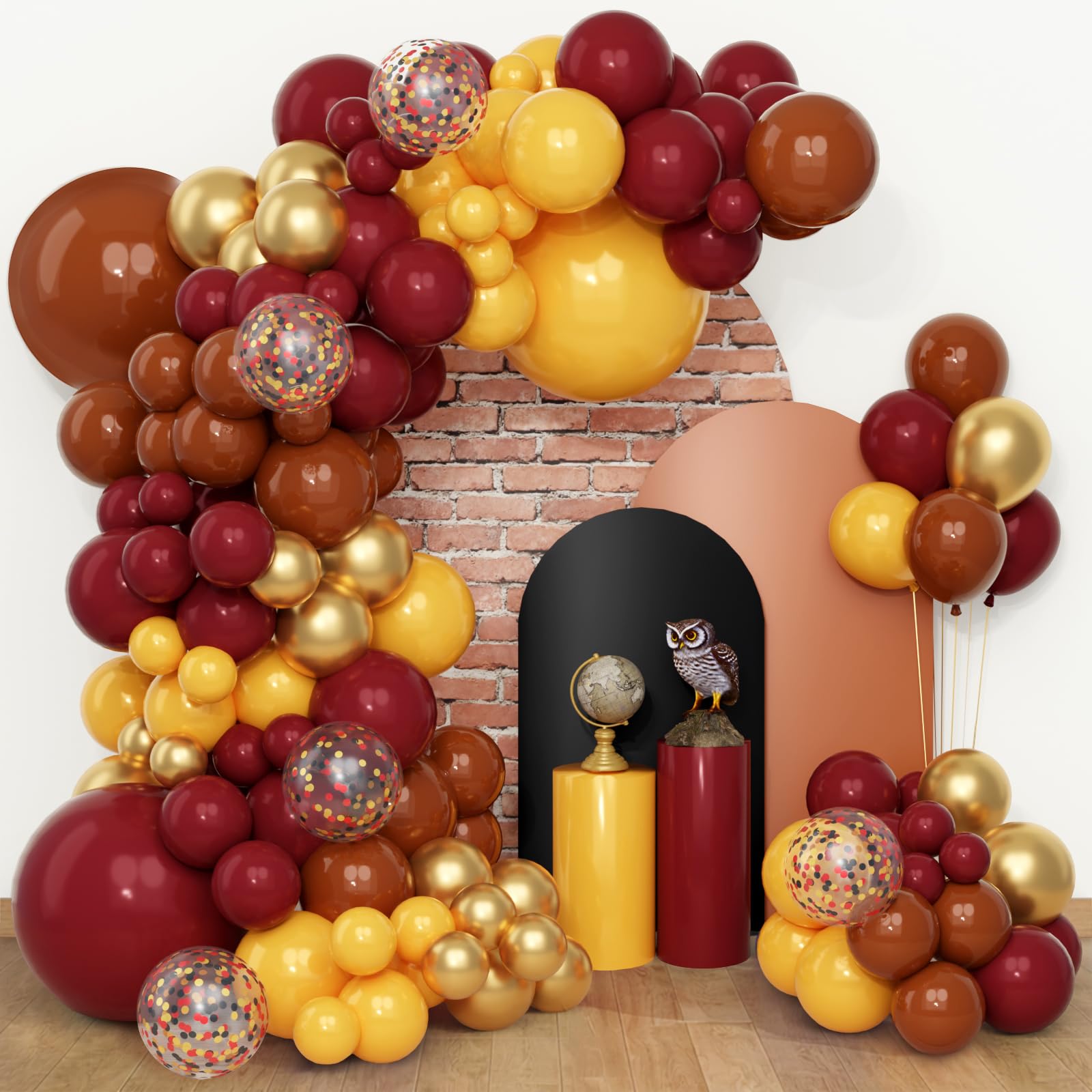 QIFU Burgundy Balloon Arch Kit - Orange Brown Wine Red Metallic Gold And Burgundy Balloons Latex Helium Balloon Birthday Balloons For Kids Baby Shower Decorations Graduation Decorations Anniversary
