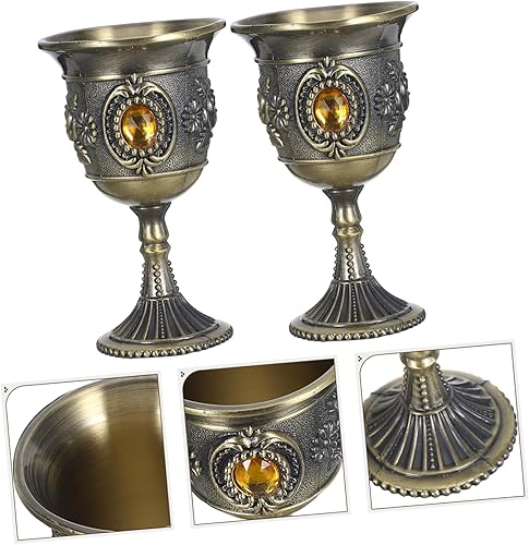 Miniatura 9 de Juego de copas de vino decorativas de metal, retro, con patrón de rosa, multifuncional, para fiestas y celebraciones