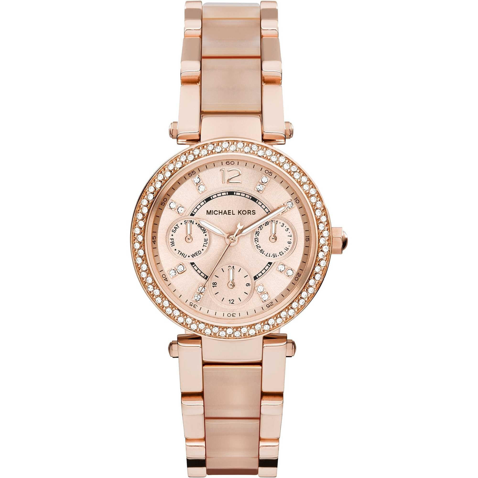 Michael Kors Parker Watch für Damen, Quarz-Chronographenwerk mit Edelstahl- oder PVC-Armband