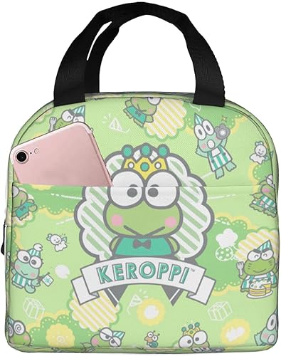 Keroppi Linda lonchera con aislamiento de anime kawaii, bolsa de almuerzo reutilizable de dibujos animados, divertida, térmica, personalizada, para