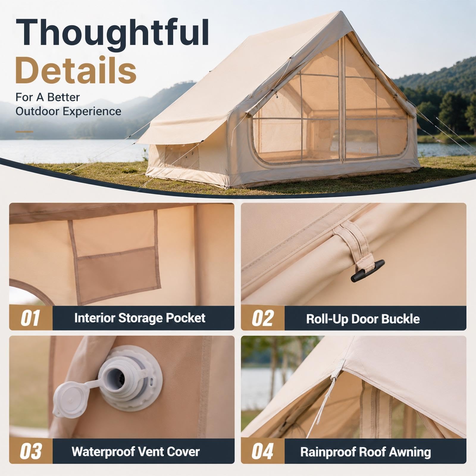Namiot Pompowany Glamping z Wyjsciem na Piec